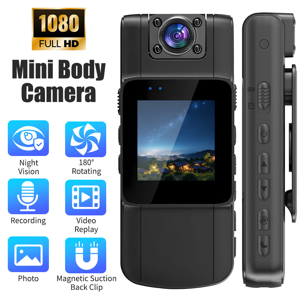 1080P HD Body Camera - Portable Pocket Camera with 180° Rotating Lens & IR Night Vision, USB Rechargeable. Long Battery Life. Portable Recorder for Security, Event Recording, Evidence Collection, Travel, Sports, Hiking, Cycling, Holiday Activities & Vlog