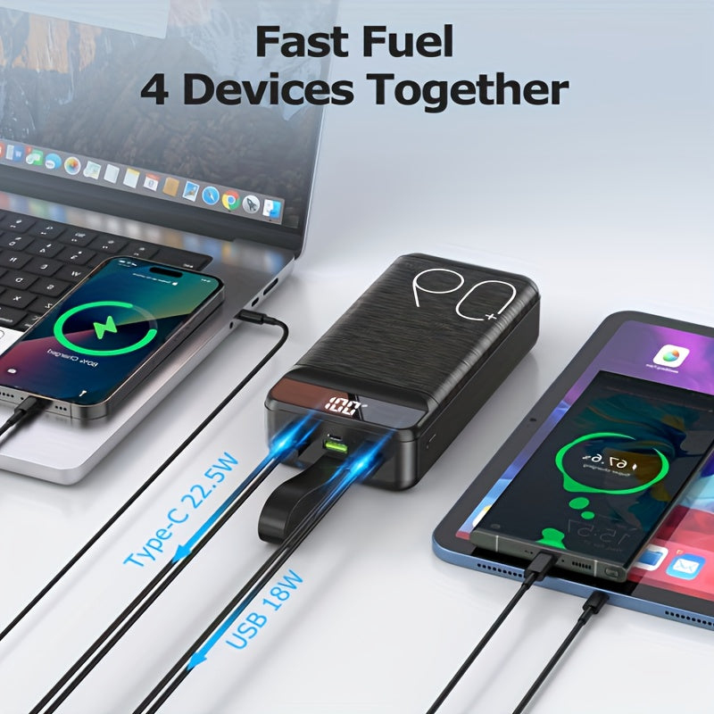 60000Mah Portable Charger Featuring 22.5W Rapid Charging, LED Screen, Six Ports, Built-In USB C Cable, And Flashlight; Compatible with PD, QC, And SCP for Iphone, Samsung, And Huawei, Ideal for Outdoor Camping And Emergency Backup