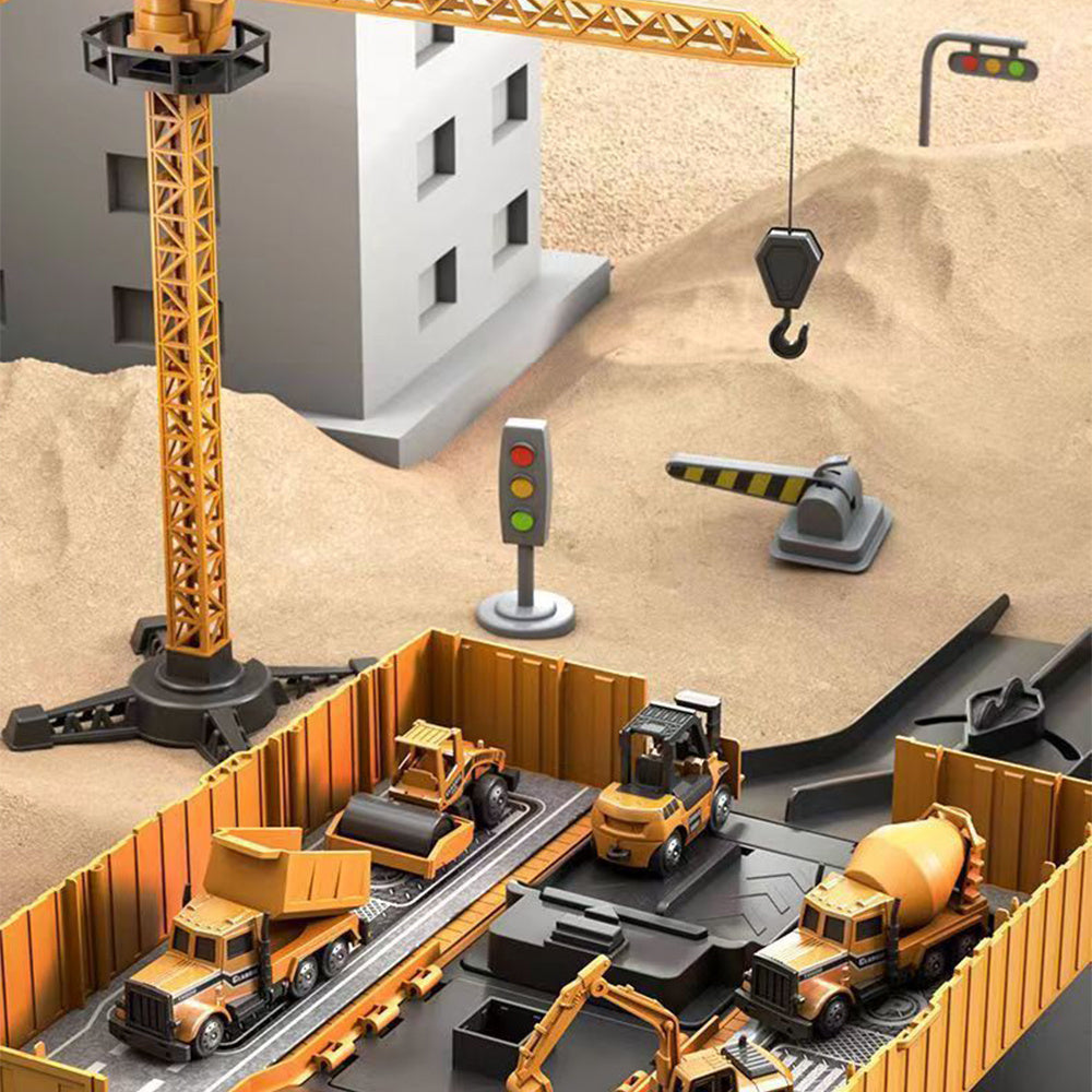 Construction Trucks Toy Set,Alloy Construction Trucks Vehicle Toys,Simulation Model Toys, Including Forklifts, Wheel Loader, Road Rollers, Bulldozer, and High Cranes with Scenario Accessories