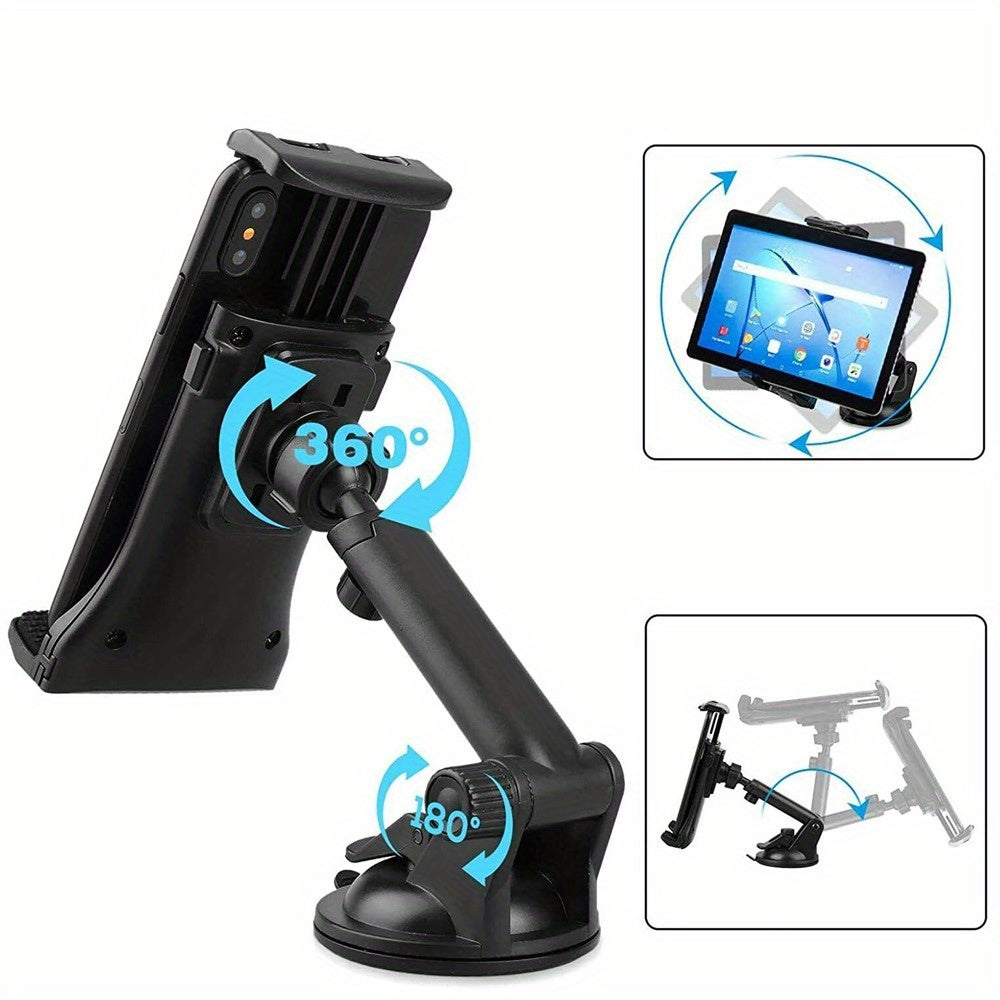 360° Rotatable Adjustable Car Mount Holder for Tablet & Smartphone - Dashboard Windscreen Mount with Suction Cup, Sturdy Base & Ergonomic Design, Compatibility for Hands-Free Driving, Tablet Holder for Car