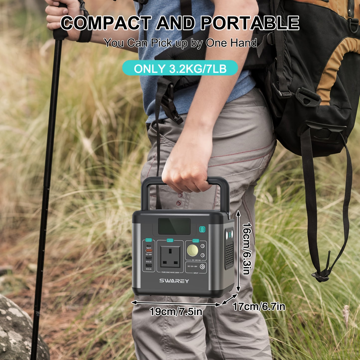 Swarey 300W Power Station | 222 Wh Portable External Battery Pack with AC Outlet, PD 65W Fast Charging Laptop Charger for Business, Travel, Camping, Home Emergency Outage, Laptop, Camera