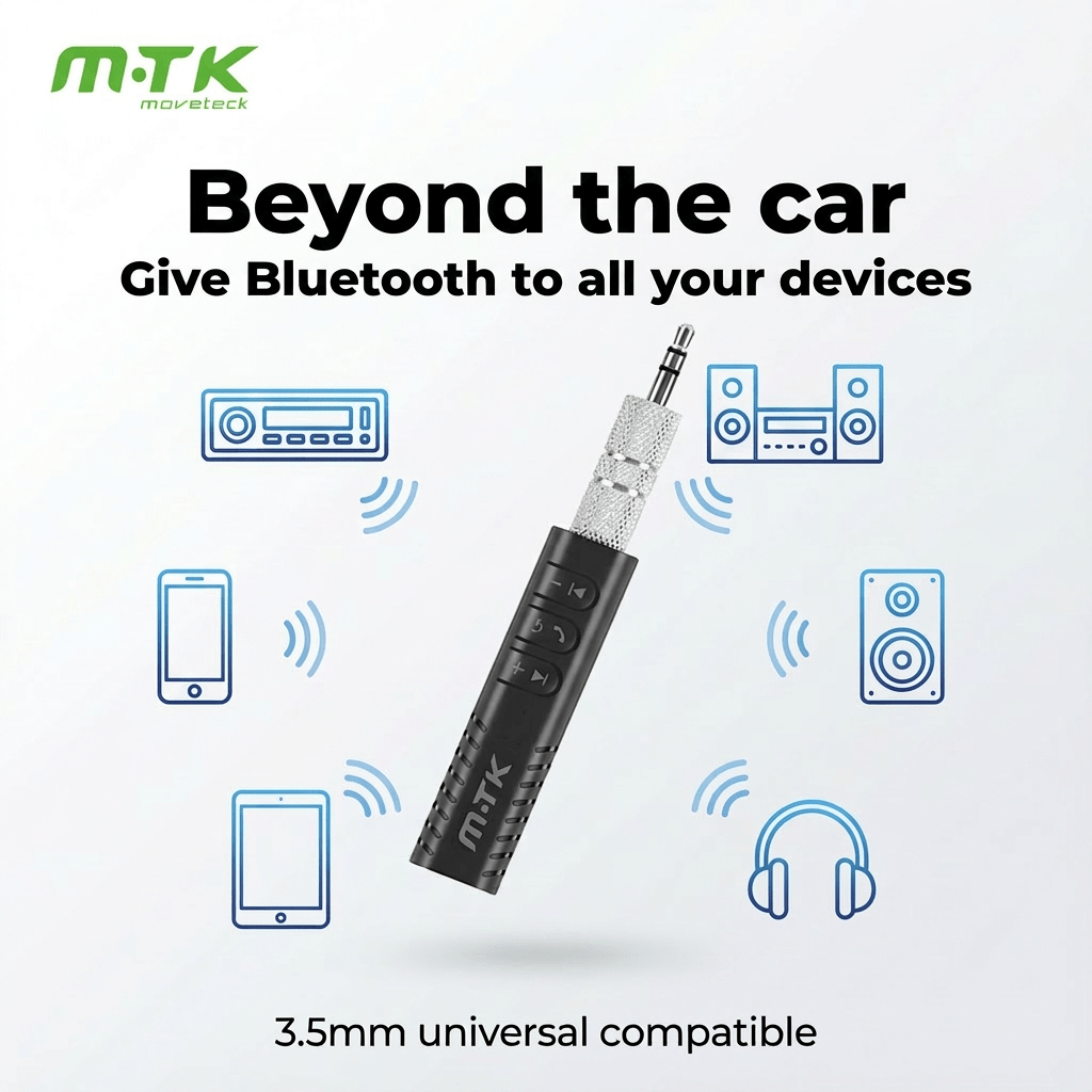 Portable Bluetooth Audio Adapter MTK 3.5mm Connector, Wireless Music Receiver for Vehicle Audio, Wired Headphones & Smartphones