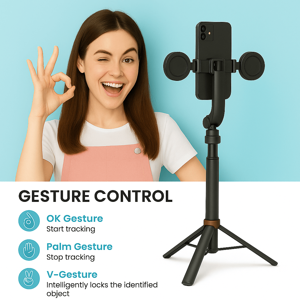 Intelligent AI Face Tracking Gimbal Selfie Stick with Double Light, Remote and Gasture Control, Selfie Stick for Video Recording, Tiktok Live Streaming and Content Creator