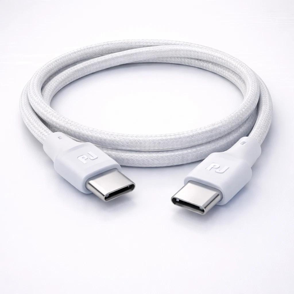 USB-C to USB-C Cable 60W PD Fast Charger Braided Wire 1m 2m 3m White Silver