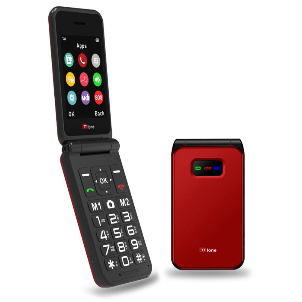 Ttfone TT760 4G USB-C Mobile Phone for The Elderly, Simple And Easy to Use Flip Folding Cell Cheap And Easy to Use - Red with Mains Charger And Vodafone Sim Card