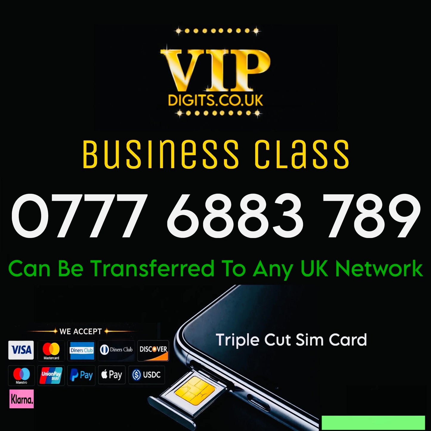 GOLD DIAMOND VIP PREMIUM EASY MEMORABLE MOBILE PHONE NUMBER SIM CARD 07776883789