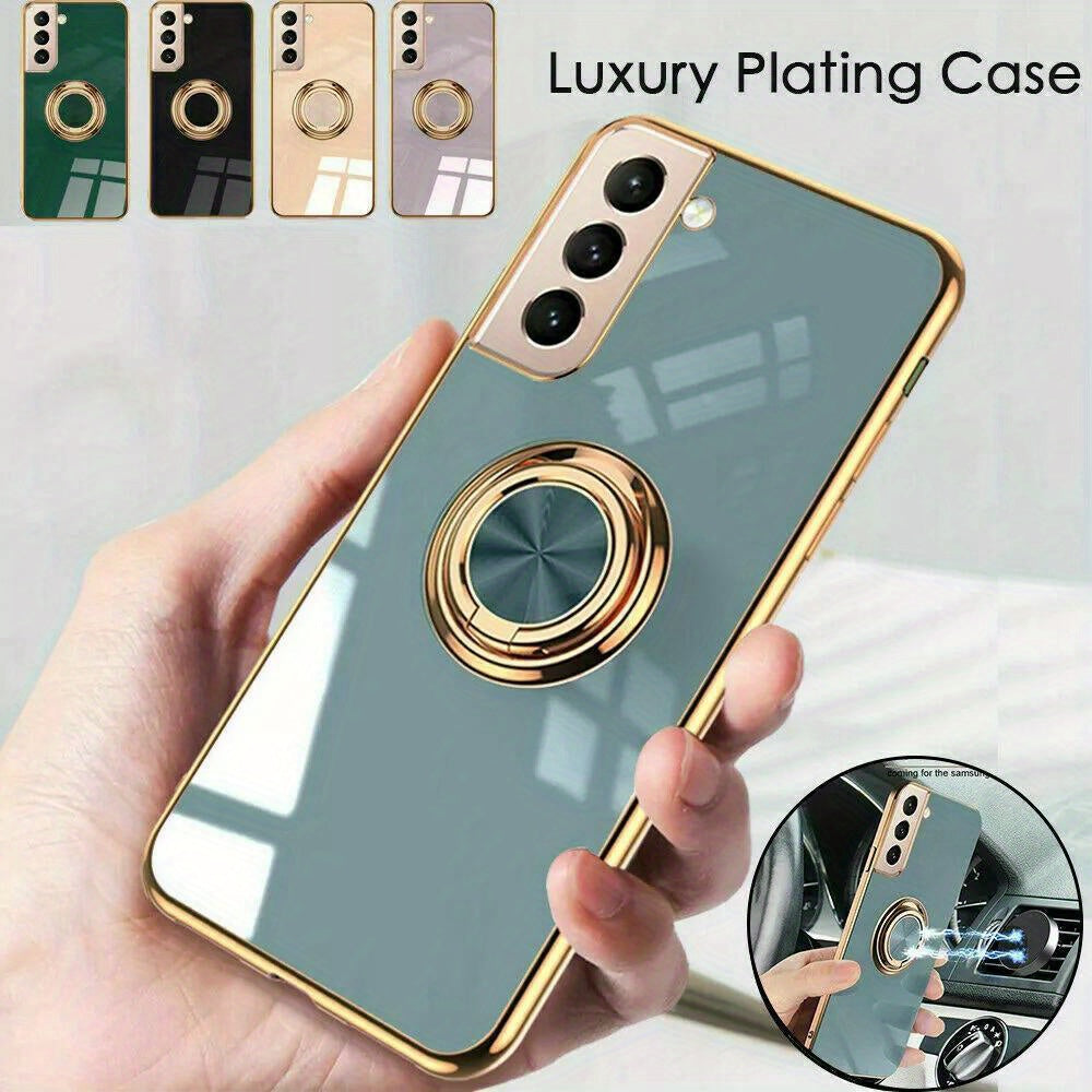 Plating Silicone Case For Samsung Galaxy S22 S23 S24 Ultra S20 FE S21 Plus S10 A13 A14 A15 A22 A32 A33 A34 A35 A53 A54 A55 5G Cover With Ring Holder