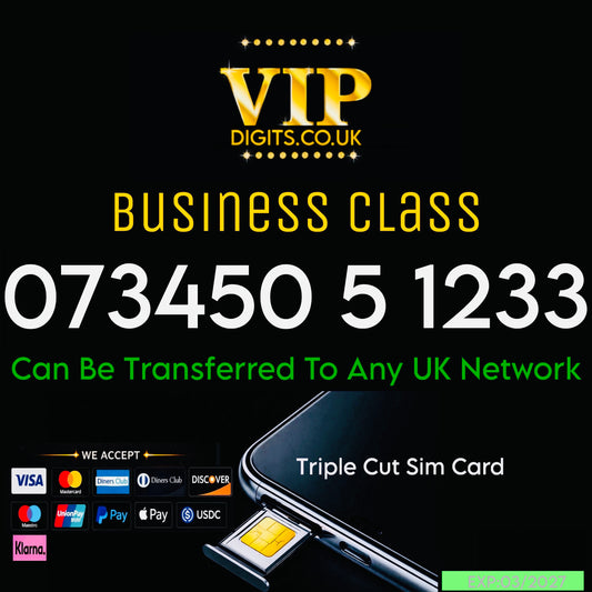 123 VIP UK Mobile Number for Sale – 07 345 05 1233  | Golden, Premium, Easy-to-Remember 🔥