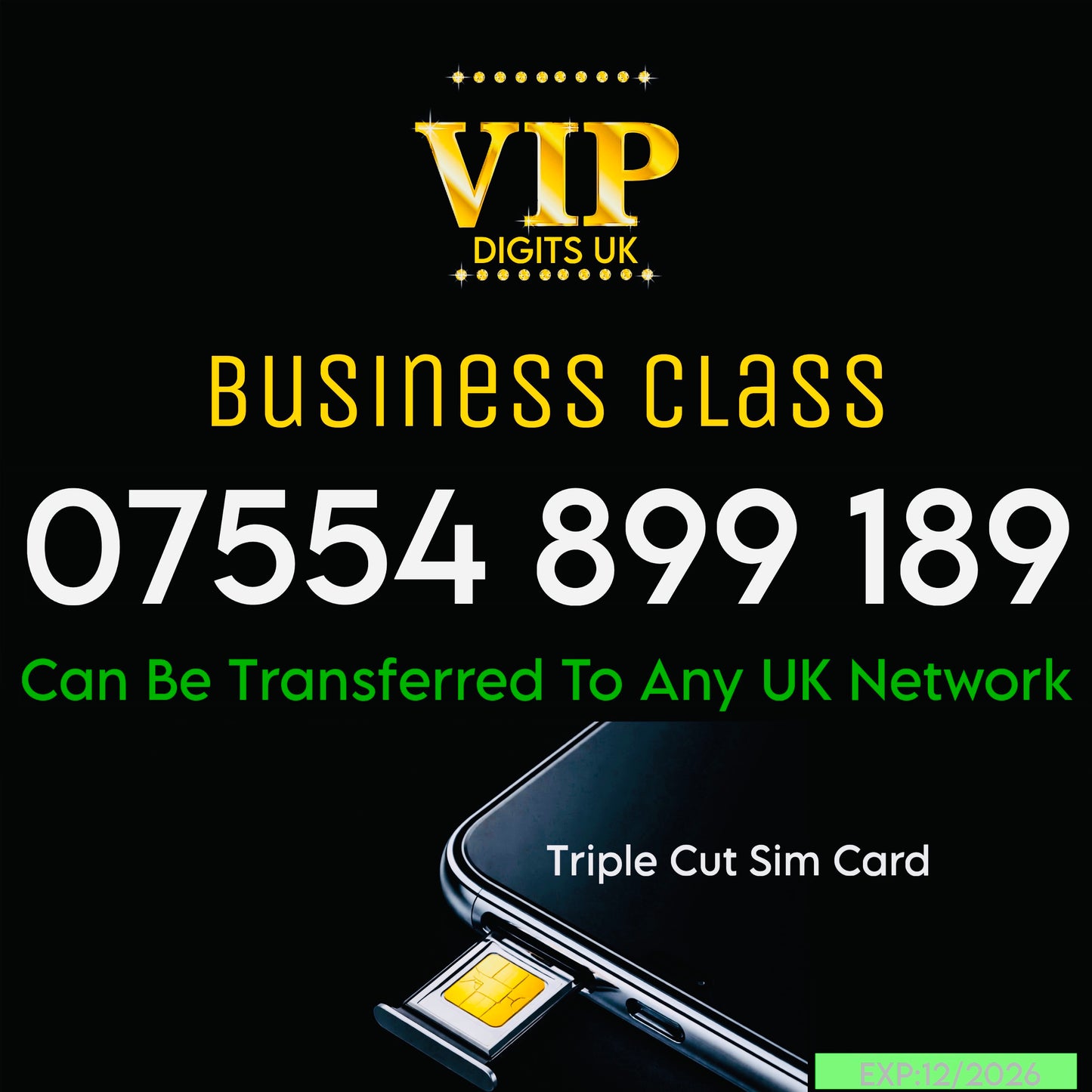 VIP GOLD MOBILE PHONE SIM CARD EASY VIP MEMORABLE NUMBER DIAMOND PLATINUM | 07554 899 189
