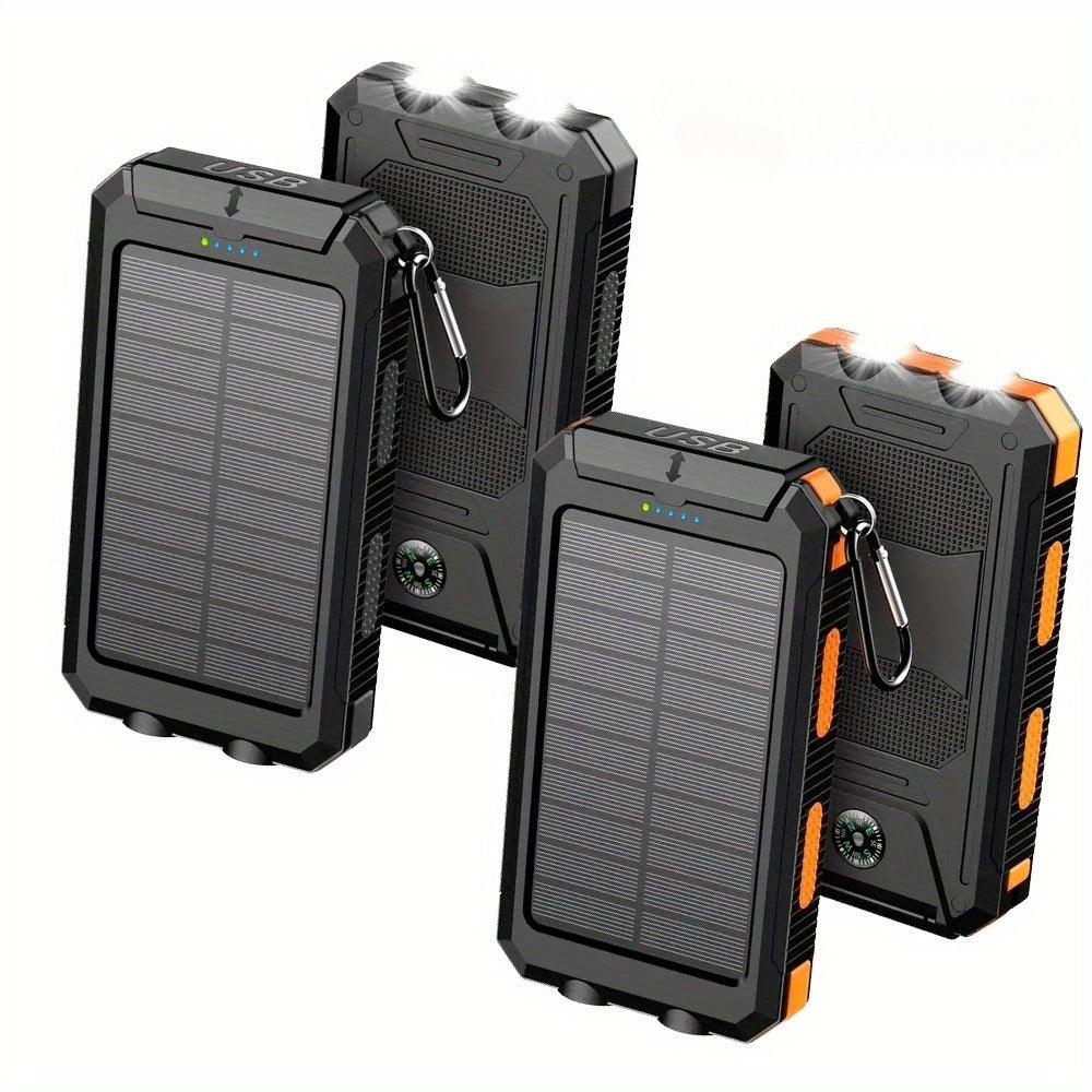 [Solar Power Bank] 2pcs 20000mAh Solar Power Bank | Portable Charger with 2 USB/LED Flashlights & Compass | for Phones, Camping, Outdoor