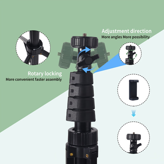 Uegogo Portable Foldable 157.48 cm Tripod Stand | Adjustable Phone Holder With Gimbal Head, Aluminum Alloy, Ideal For Photography, Live Streaming, Video Recording, Outdoor Travel