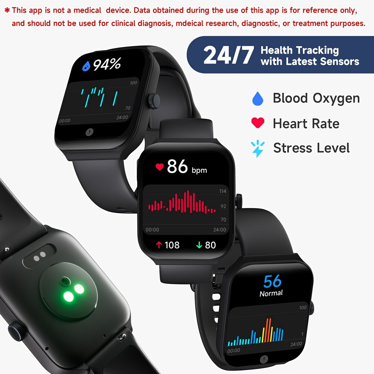 TOOBUR Smartwatch | 4.95cm Screen, Non, USB Charging, 360p TFT Display, 100+ Sport Modes, Fitness Activity Tracker, Pedometer, Wireless 5.3, Silicone Strap, Rechargeable Lithium Polymer Battery, Suitable for Android and iPhone