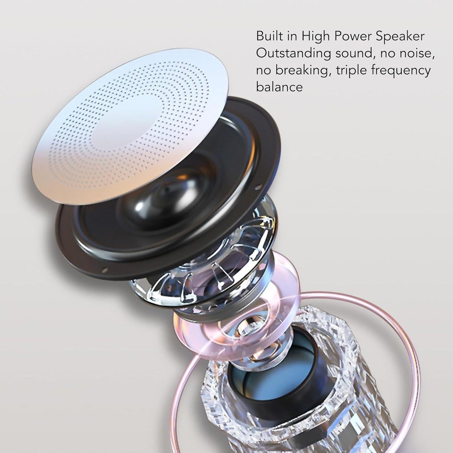 Bluetooth LED Crystal Light Speaker – 360° Sound, Touch Control, Rechargeable