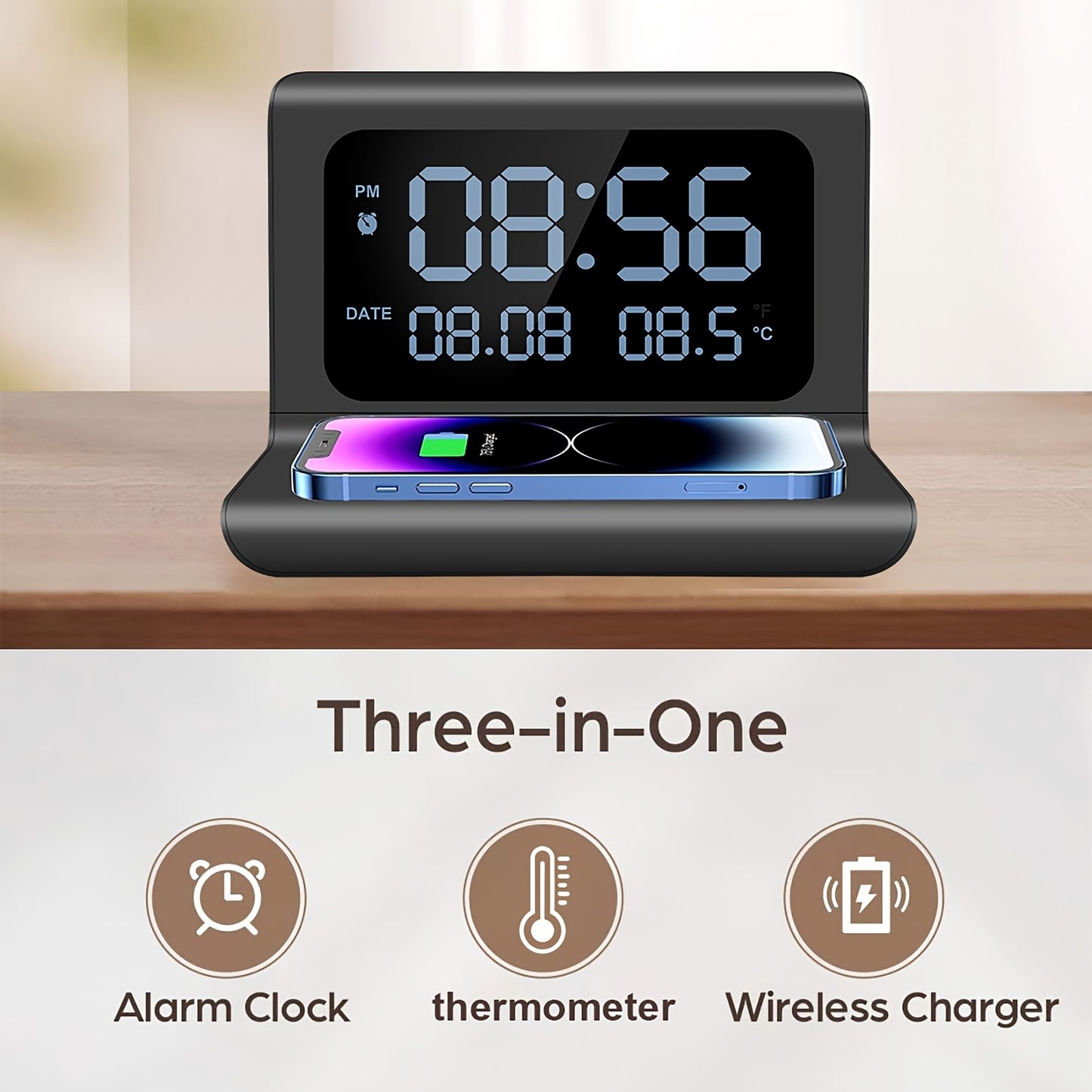 3-In-1 Wireless Charging Station Featuring a Time And Temperature Display, Designed As an Alarm Clock for Your Bedroom Desk, Compatible with for Iphone Models 16, 15, 14, 13, 12, 11 Pro Max/Mini/Plus/Xr/X/8, Airpods 2/3/4/Pro/Pro 2