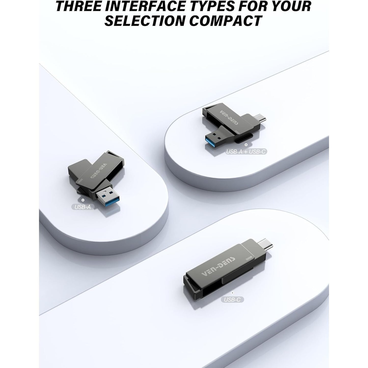 2-in-1 USB 3.2 Flash Drive – Available in 32GB, 64GB, 128GB, and 256GB Capacities, Type-C & USB-A Dual Interface, High-Speed Zinc Alloy OTG Memory Stick for Android, Laptop, MacBook, Windows, Smartphone & PC