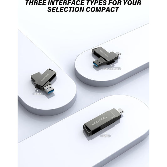 2-in-1 USB 3.2 Flash Drive – Available in 32GB, 64GB, 128GB, and 256GB Capacities, Type-C & USB-A Dual Interface, High-Speed Zinc Alloy OTG Memory Stick for Android, Laptop, MacBook, Windows, Smartphone & PC