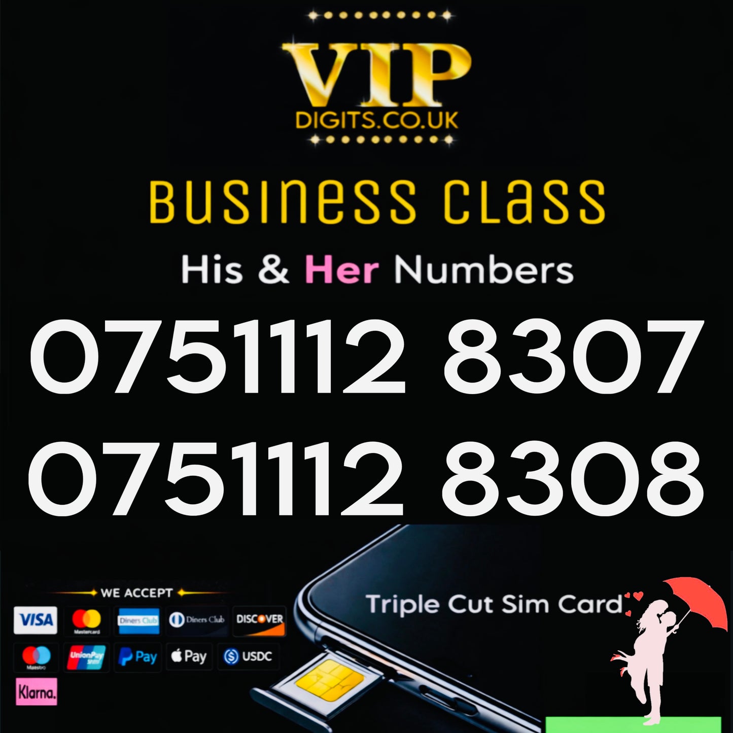 His & Hers VIP Mobile Numbers UK – Matching Fancy Easy to Remember SIMs 07-08