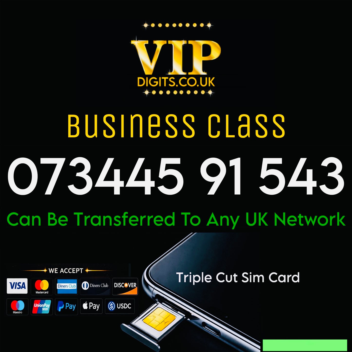 VIP GOLD MOBILE PHONE SIM CARD EASY VIP MEMORABLE NUMBER DIAMOND PLATINUM | 073445 91 543.
