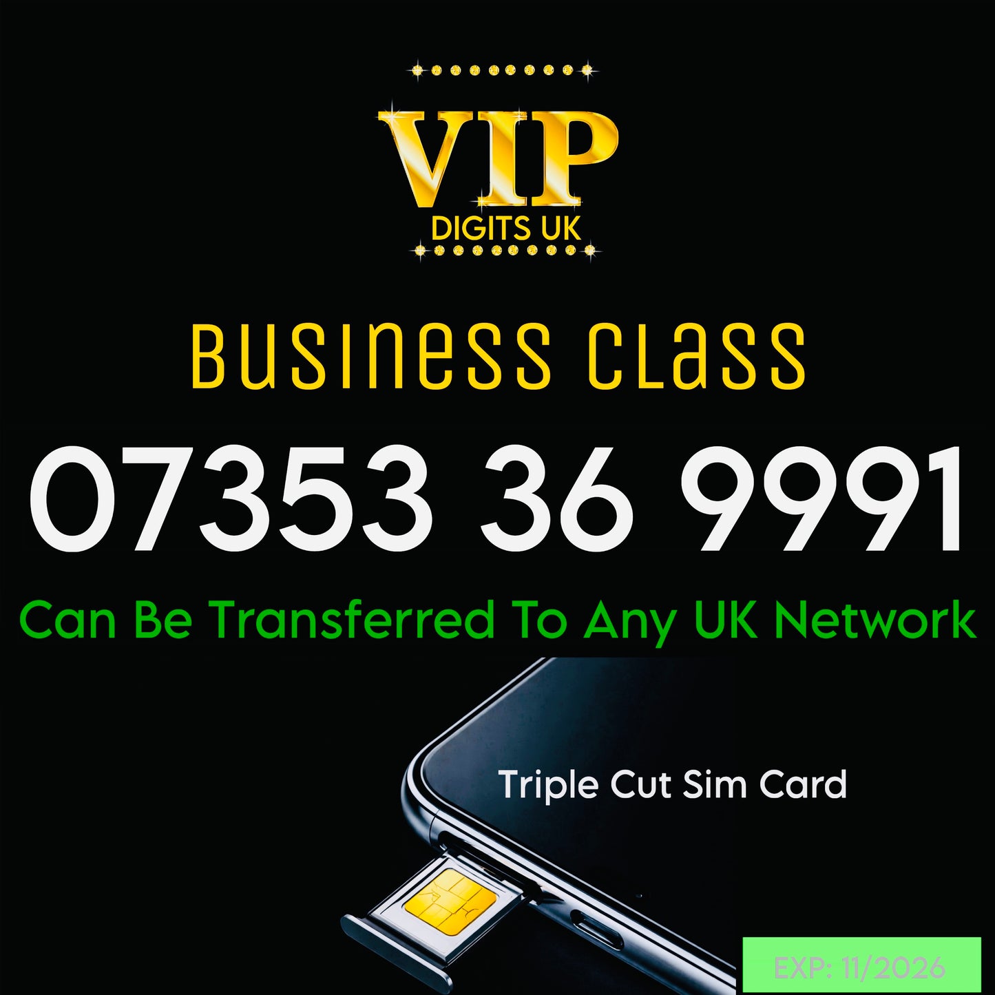 VIP GOLD MOBILE PHONE SIM CARD EASY VIP MEMORABLE NUMBER DIAMOND PLATINUM 07353 36 9991