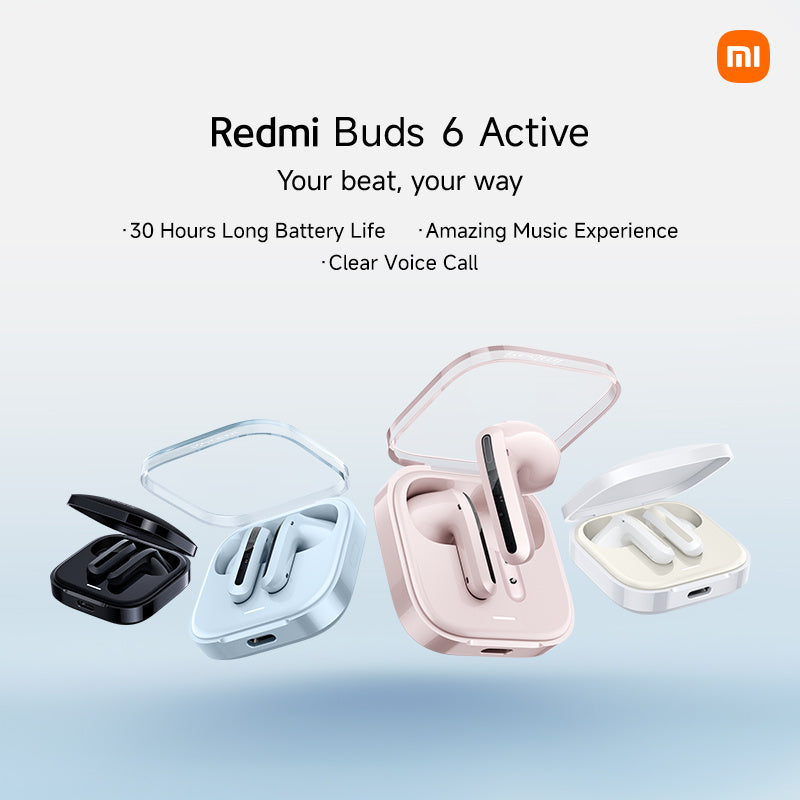 Xiaomi Redmi Buds 6 Active TWS Earbuds, 30 Hours Playtime, Wireless 5.4, Noise Cancelling Voice Call, Touch Control, Condenser Mic, Mini Earphones