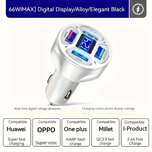 Fast Charging Technology 2025 120W Car Charger With 4 USB Ports, Digital Display And Fast Charging Technology - Perfect For Simultaneous Charging Of Multiple Devices