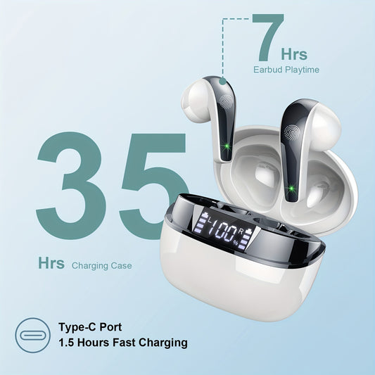 [Wireless Earphones] Q13 Wireless Earphones, 2024 New Wireless Earphones With 4 ENC Microphones, 50H Playback Time In Ear Earphones, Noise Cancelling Deep Bass With Dual LED Displays, USB-C