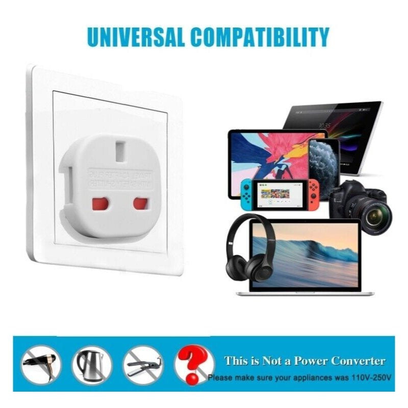 EU Travel Adapter Plugs, 5-Pack | UK to Euro European Adapter Plugs, 2-Pin Plug.