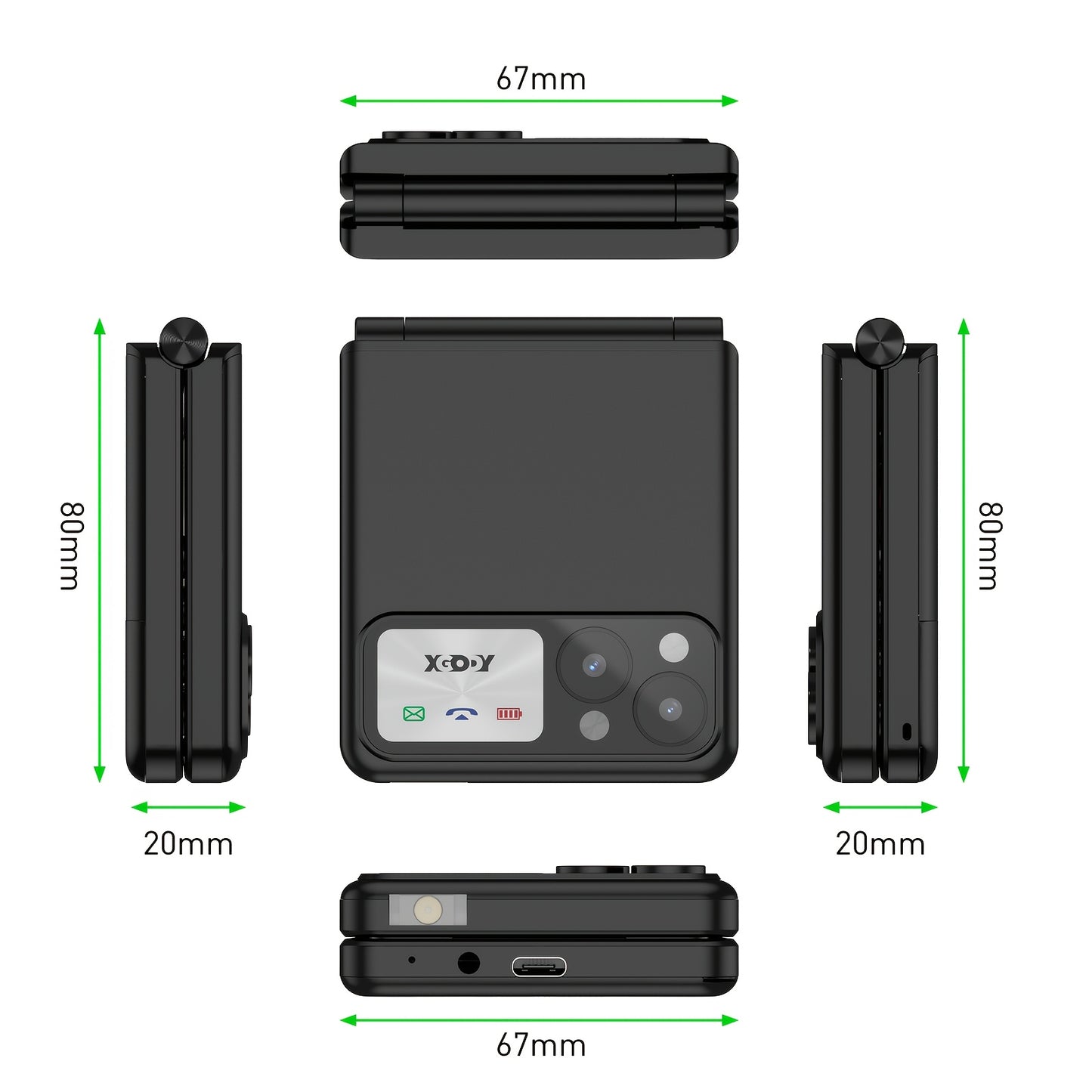 XGODY S200 Senior Mobile Phone, Unlocked Flip Phone with 2.4" Color Display, Large Buttons, SOS Button, FM Radio, Flashlight, 1300mAh Battery, Dual SIM, Loud Volume, Expandable Memory (128GB) - Black