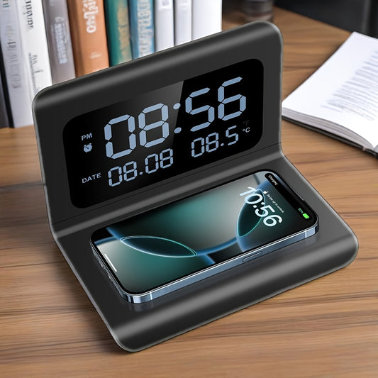 3-In-1 Wireless Charging Station Featuring a Time And Temperature Display, Designed As an Alarm Clock for Your Bedroom Desk, Compatible with for Iphone Models 16, 15, 14, 13, 12, 11 Pro Max/Mini/Plus/Xr/X/8, Airpods 2/3/4/Pro/Pro 2