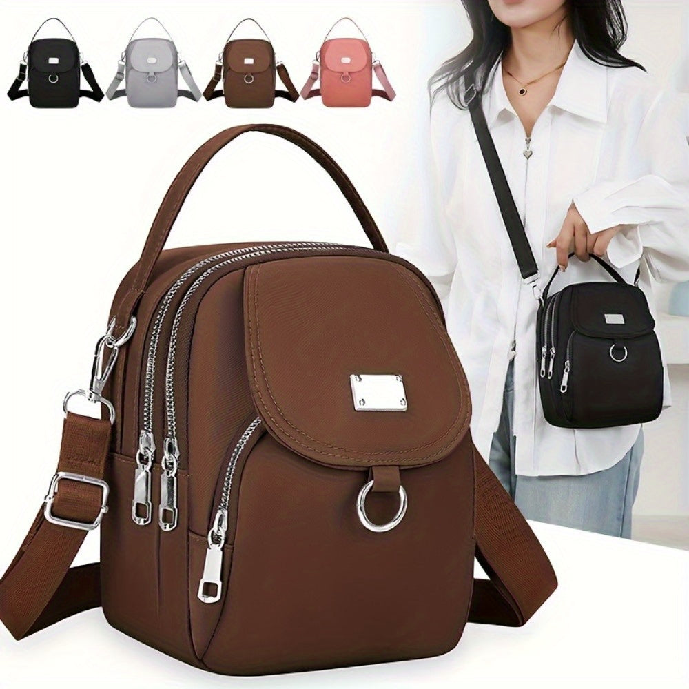 Women's Fashion Crossbody Bag - Solid Color Oxford Cloth Shoulder Bag with Zipper Closure, Polyester Lined, Casual Stylish Oxford Fabric Satchel Phone Purse