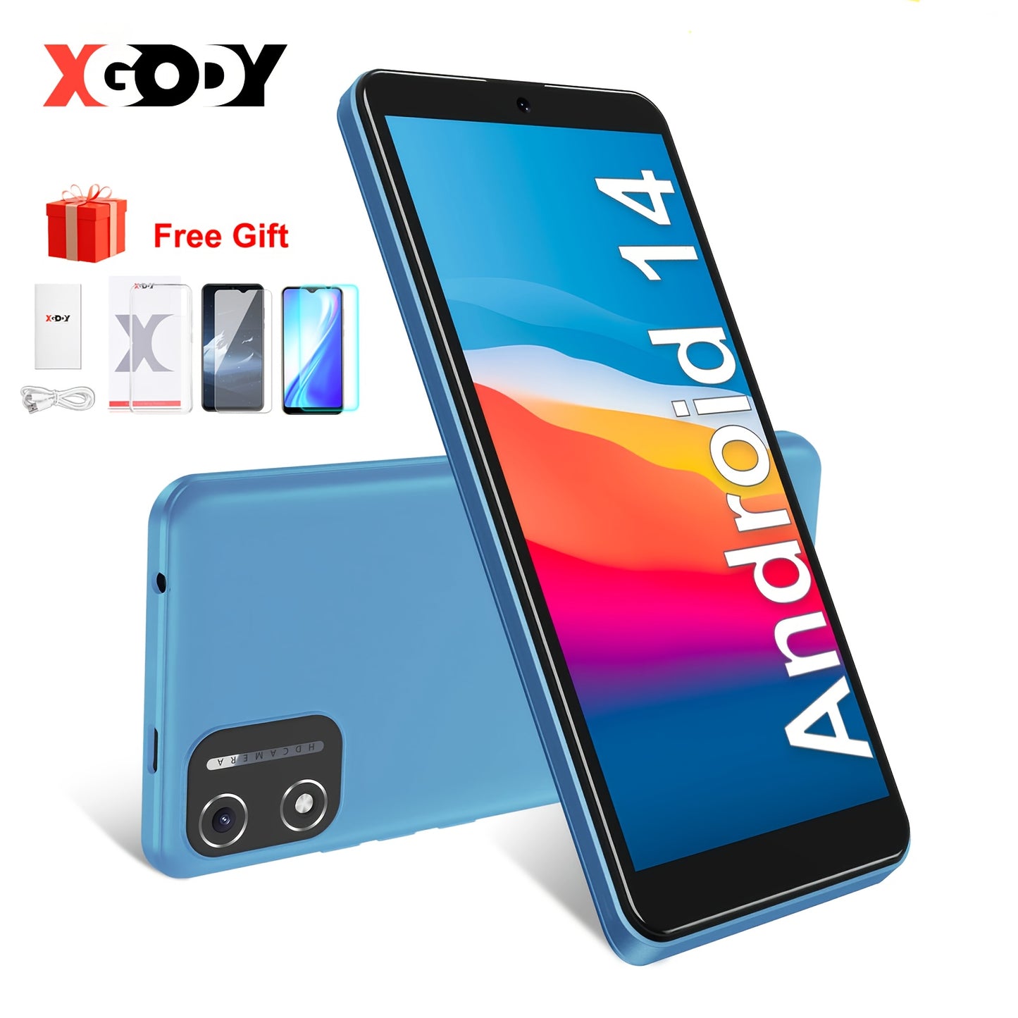 Xgody Mobile Phone X32, Android 14 Octa-core SIM-free Unlocked Smartphone With 5.5-inch Display, 2850mAh Battery, 4G Dual SIM, 4(2+2)GB+16GB/128GB Expandable, 8MP+5MP Camera Facial Recognition UK Version (Blue)