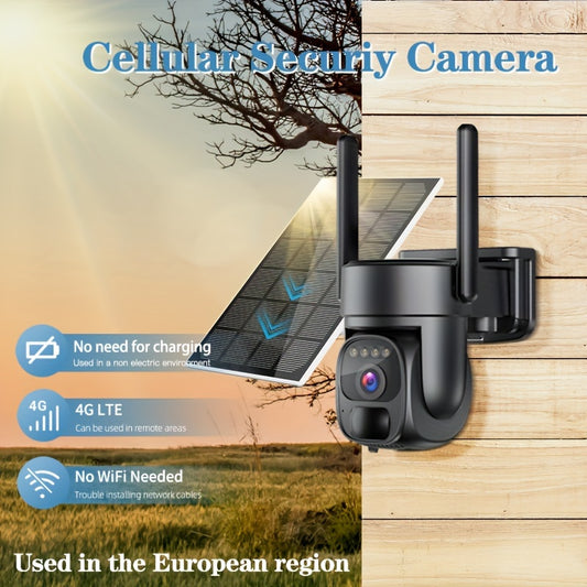 3G/4G LTE EU Cellular Security Camera Solar with SIM Card (Verizon AT&T T-Mobile), Wireless Outdoor No WiFi Security Camera, PTZ Night Vision Motion Detection 2 Way Talk SD&Cloud Storage(Support Europe Coutries Only)