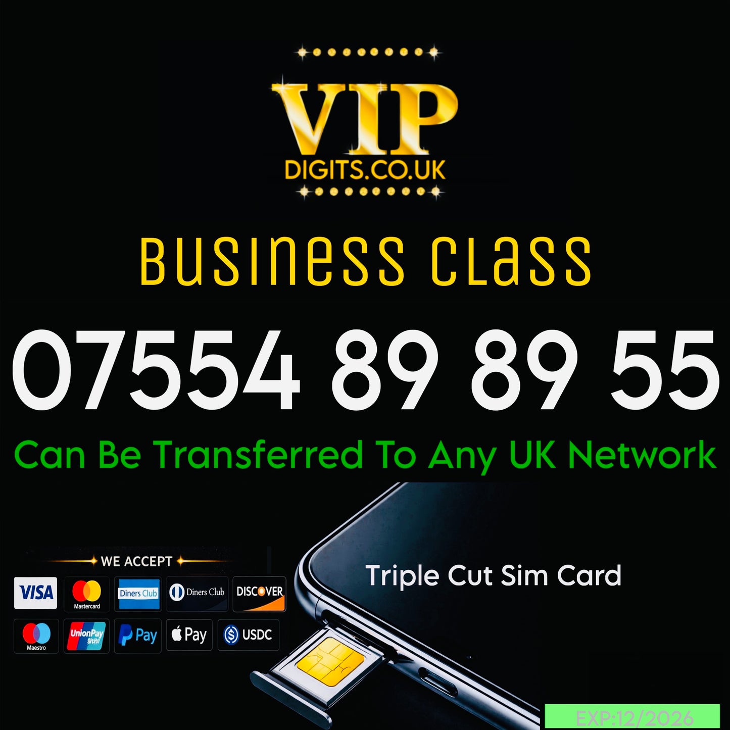VIP Gold Mobile Number SIM Card UK – Easy-to-Remember Premium Phone Number 07554898955