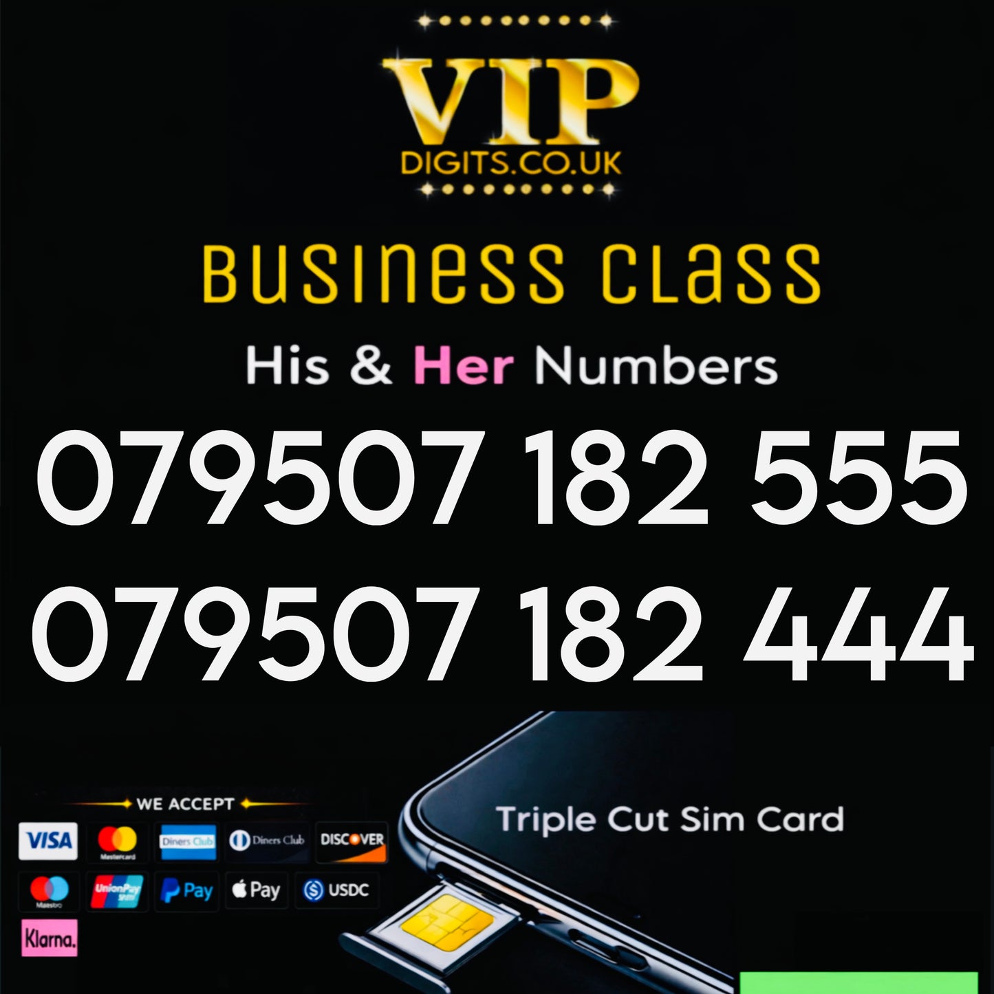 His & Hers VIP Mobile Numbers UK – Matching Fancy Easy to Remember SIMs 555-444