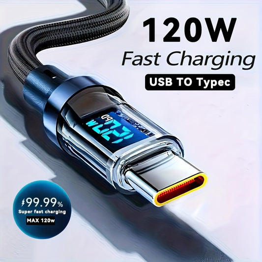 Brand New 120W Super Fast Charging Data Cable Type-C Fully Compatible with Digital Display Supporting LED Screen for Real-Time Power Output