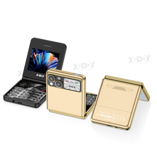 XGODY S200 Essential Mobile Phone for Seniors | Unlocked Flip Phone Featuring Large Buttons & 6.1Cm Screen | SOS Emergency Feature | FM Radio | Durable 1300Mah Battery | Expandable Storage Up to 128GB | Golden Color with Complimentary Case & Strap
