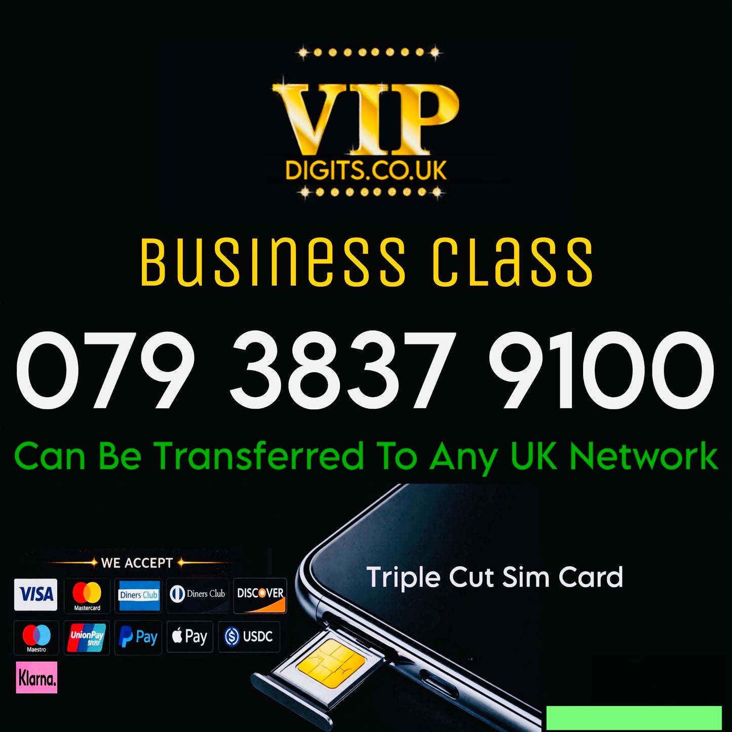 Premium UK Mobile Gold Number – Easy to Remember SIM (All UK Networks) 079 3837 9100