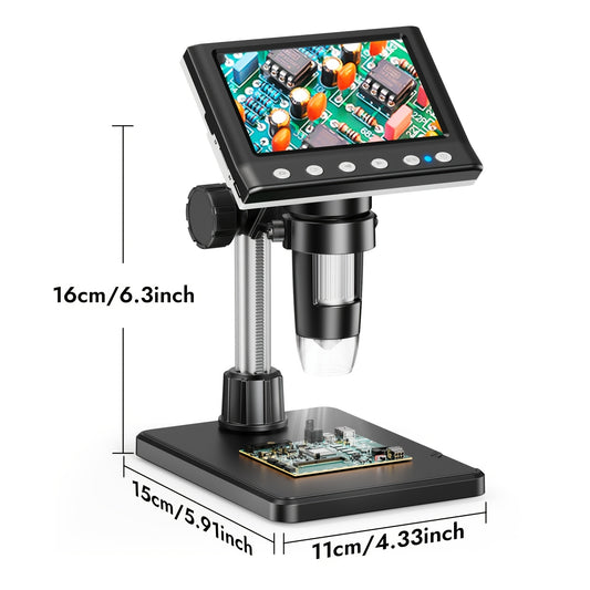 [Windows Compatible] 4.3'' IPS LCD Digital Microscope 1000X Magnification Microscope For Adults, Coin Collection Supplies With 8 Adjustable LEDs, Windows Compatible