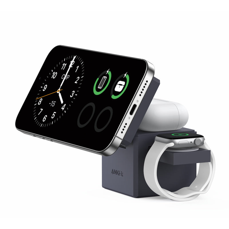 Anker 3-in-1 Cube &Qi2 15W Fast Charging, Foldable Wireless Charge Station for Apple Watch, for iPhone 17/16/15/14/13, and for AirPods Pro provides a safe fast and simultaneous charging experience