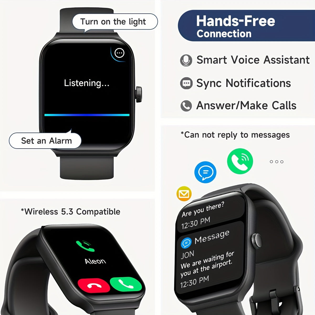 TOOBUR Smartwatch | 4.95cm Screen, Non, USB Charging, 360p TFT Display, 100+ Sport Modes, Fitness Activity Tracker, Pedometer, Wireless 5.3, Silicone Strap, Rechargeable Lithium Polymer Battery, Suitable for Android and iPhone