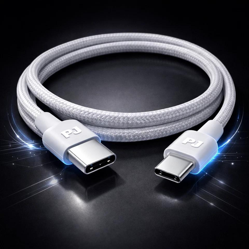 USB-C to USB-C Cable 60W PD Fast Charger Braided Wire 1m 2m 3m White Silver