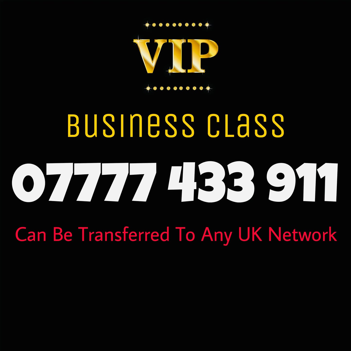 GOLD DIAMOND VIP PREMIUM EASY MEMORABLE MOBILE PHONE NUMBER SIM CARD 077777 433 911