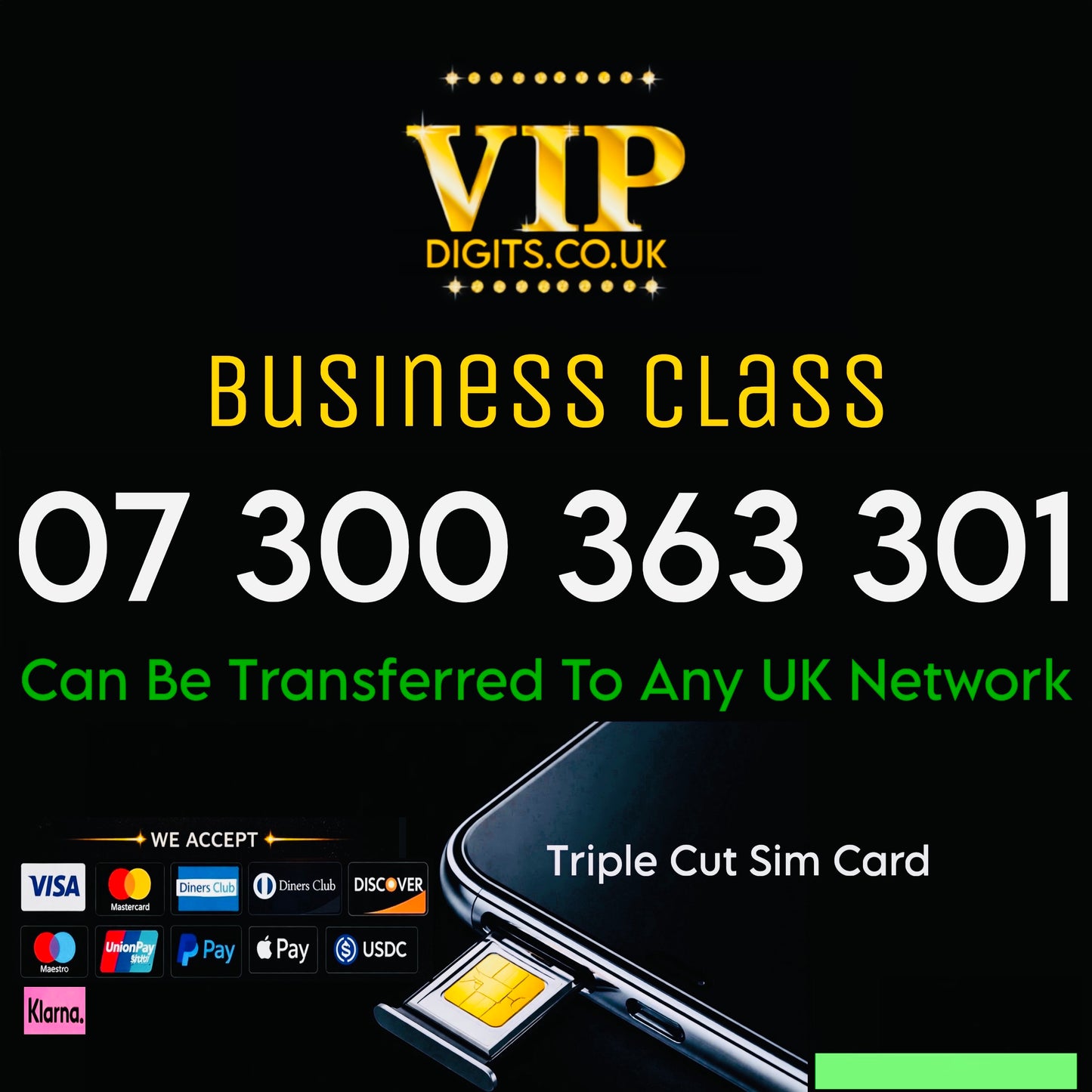 GOLD DIAMOND VIP PREMIUM EASY MEMORABLE MOBILE PHONE NUMBER SIM CARD 07300363301