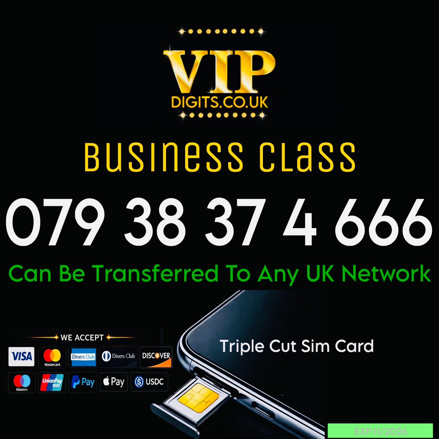 VIP Devil UK Mobile Number SIM – 07938 374 666 – Rare 666 Ending