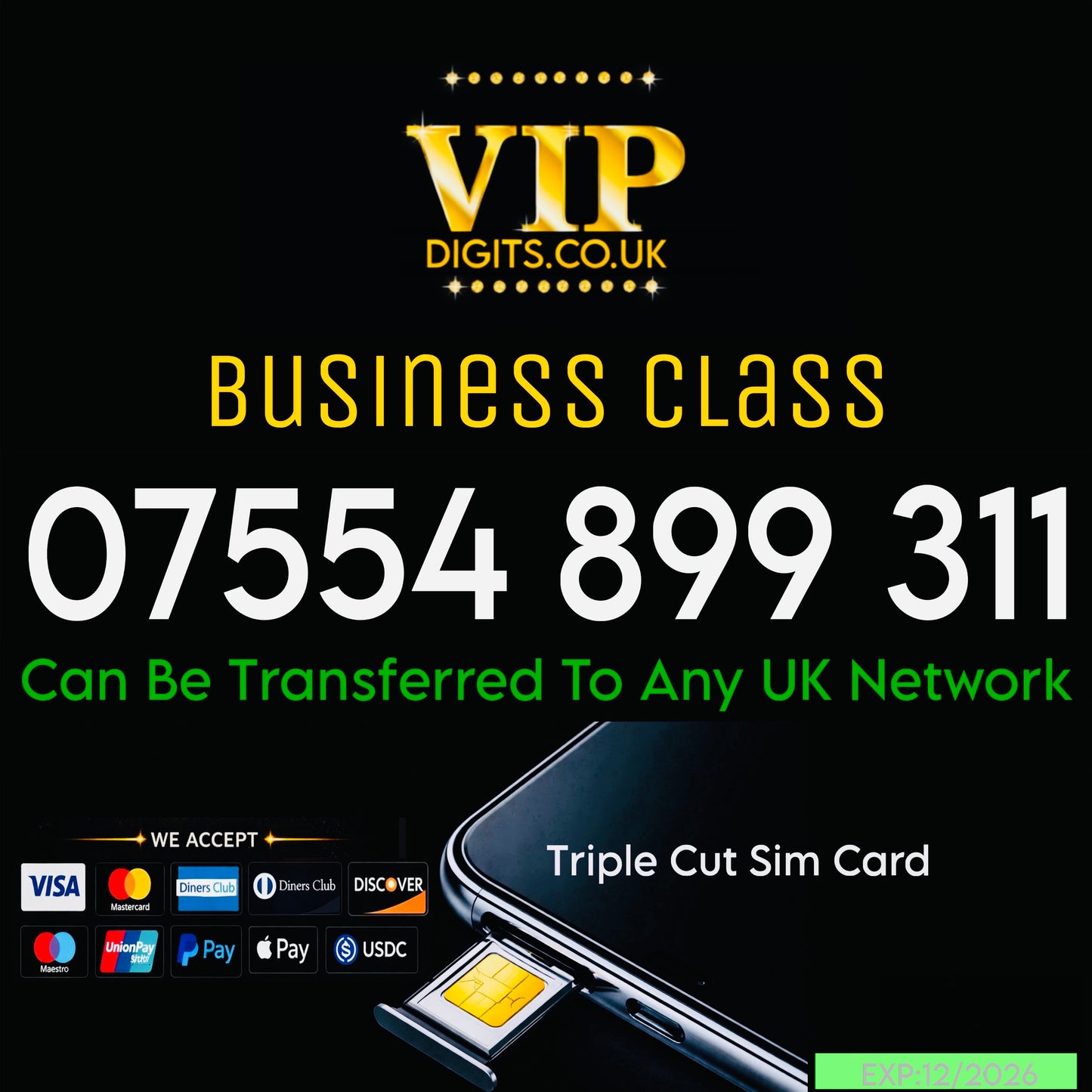 SPECIAL MOBILE NUMBER GOLD NUMBER GOLD NUMBERS VIP SIM CARD 07554899311