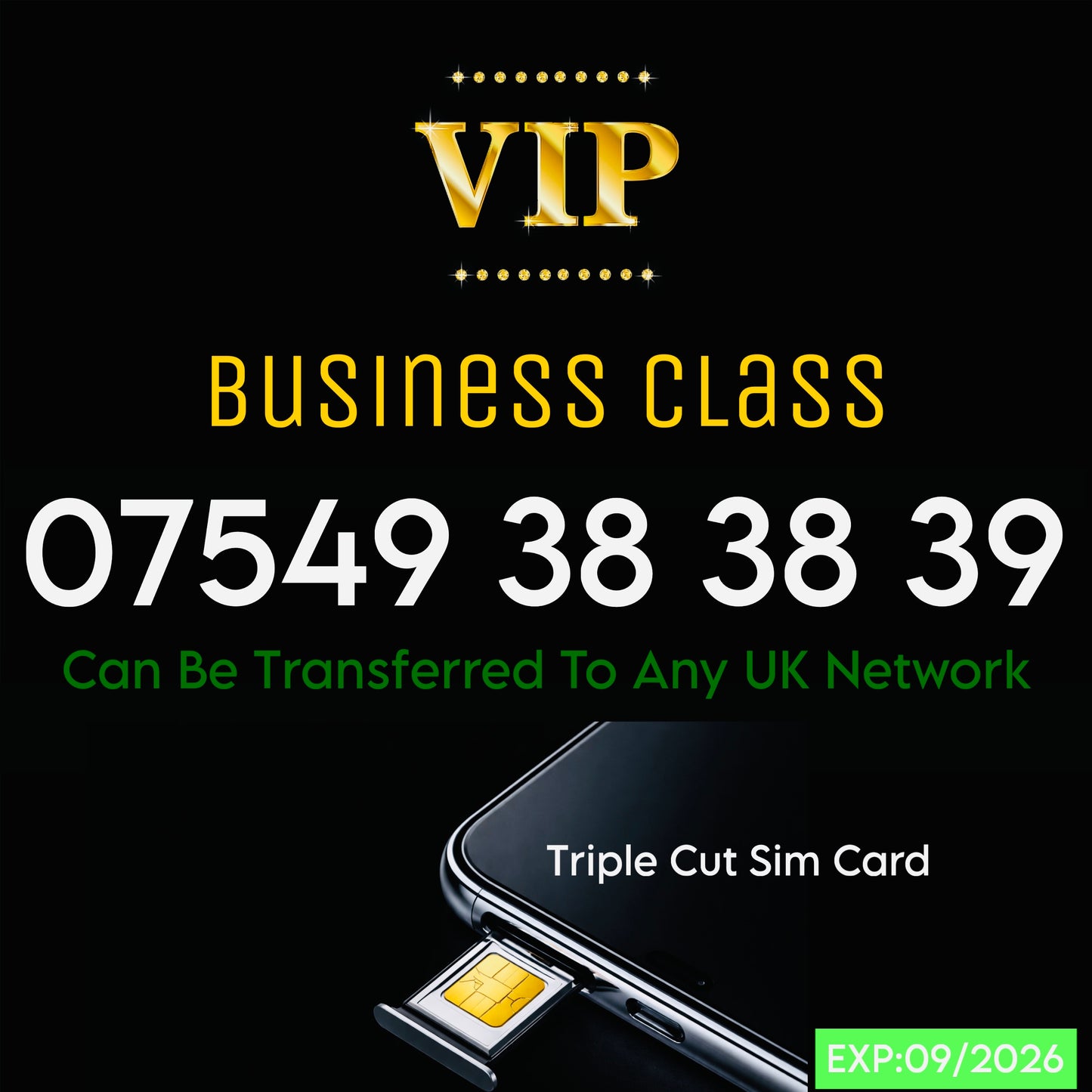 VIP GOLD MOBILE PHONE SIM CARD EASY VIP MEMORABLE NUMBER DIAMOND PLATINUM 07549 38 38 39