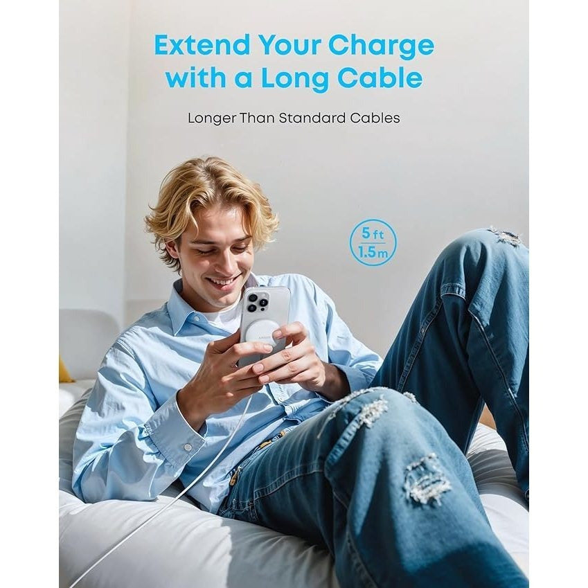 Anker Zolo Magnetic Wireless Charger, Qi2 Certified 15W -Compatible Wireless Charging Pad with 5 ft Built-In USB-C cable, For iPhone 16/15/14/13 Series, AirPods, and More (Adapter Not Included)