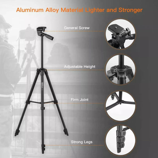 TACKLIFE Lightweight Travel Tripod 53" for Phone and Camera, with Phone Holder, Carry Bag & Bluetooth Remote, Aluminum Alloy, 1/4" Standard Mount, Foldable 40.5-135cm