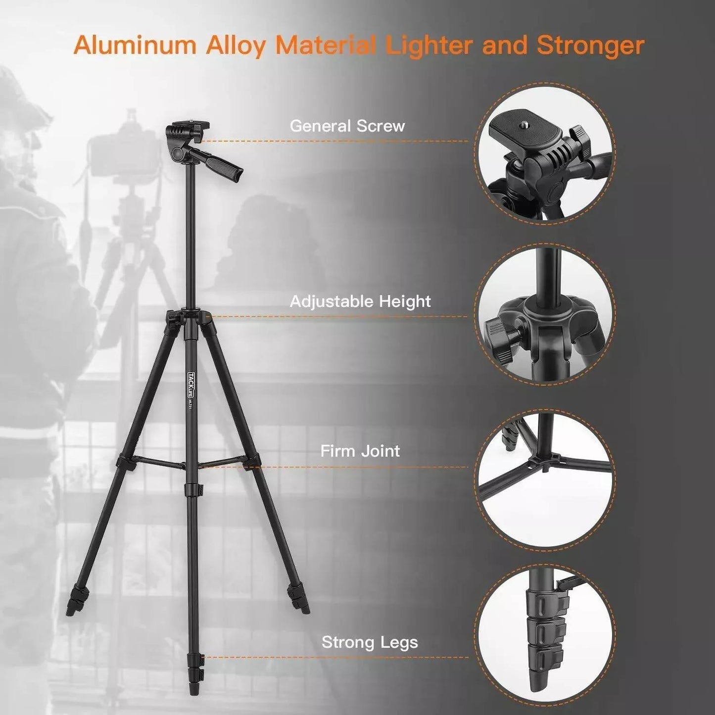 TACKLIFE Lightweight Travel Tripod 53" for Phone and Camera, with Phone Holder, Carry Bag & Bluetooth Remote, Aluminum Alloy, 1/4" Standard Mount, Foldable 40.5-135cm