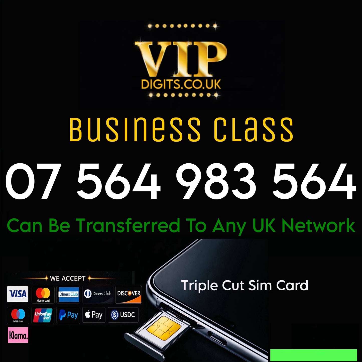 VIP GOLD MOBILE PHONE SIM CARD EASY VIP MEMORABLE NUMBER DIAMOND PLATINUM 07 564 4983 564